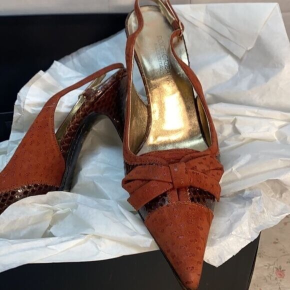 Dolce & Gabbana Womens Pointed Toe Slingback Stiletto Heels Size 38.5 Croc Embos - Picture 8 of 12